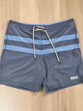 Fair Harbor Board Shorts Mens Size 38 Unlined Stretch Blue Stripe Swim